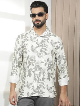 CRIMSOUNE CLUB - Men's Off White Floral Print Shirt
