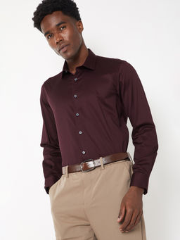 max - Men Wine Slim Fit Solid Formal Shirt