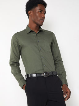 max - Men Olive Slim Fit Solid Formal Shirt