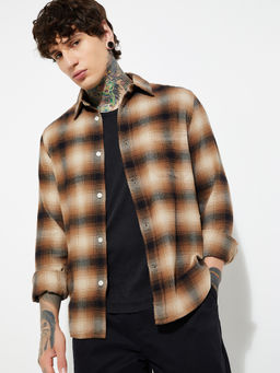 max - Urb_N Brown Men Checked Regular Fit Shirt