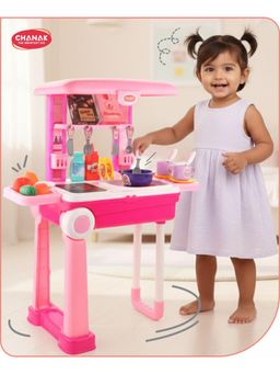 Chanak - 24-Piece Kitchen Trolley Play Set for Kids with Led Stove-Pink