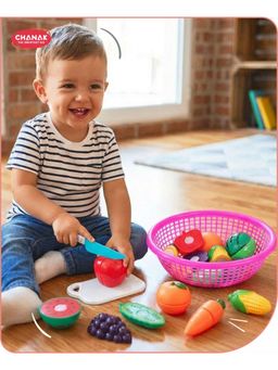 Chanak - 13-Piece Fruit and Vegetable Set with Basket-Pink