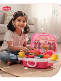 Chanak - 23-Piece Pretend Play Kitchen Set with Trolley-Pink