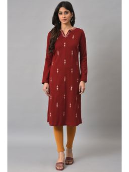 W - Red Floral Winter Kurta