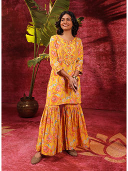 Lakshita - Yellow Zoya Punch Printed Kurta with Sharara (Set of 2)