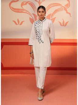 Lakshita - Off White Cotton Linen Tunic with Pants (Set of 2)