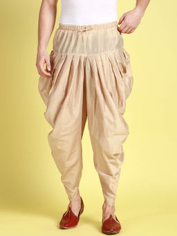 Sanwara - Mens Traditional Beige Coloured Solid Pattern Art Silk Cowl Dhoti