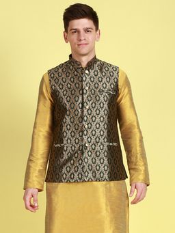 Sanwara - Mens Fourleaf Woven Floral Pattern Ethnic Bandi Jacket