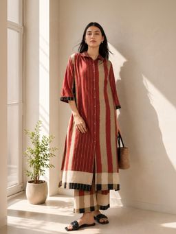 Pink Fort - Cotton Stripe Play Shirt Kurta with Pant