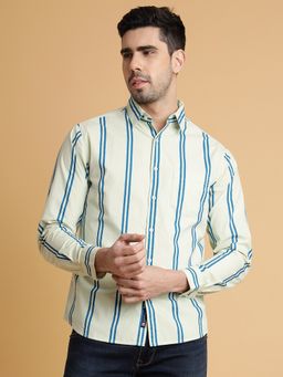 Greenfibre - Men's 100% Cotton Striped Mint Green Slim Fit Cutaway Casual Shirt