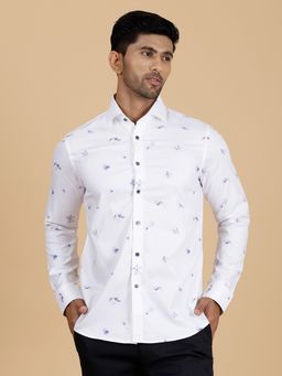 Wyre - Men's White Cotton Slim Fit Printed Party Shirt