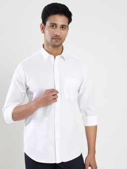 JadeBlue - Men's 100% Cotton Solid White Slim Fit Full Sleeve Cutaway Semi Casual Shirt