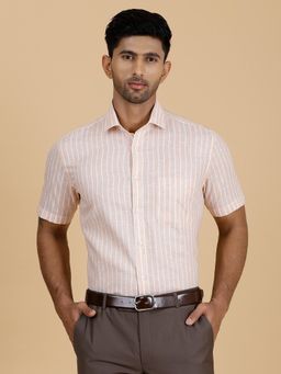 Greenfibre - Men's Slim Fit Orange Striped Half Sleeve Formal Shirt