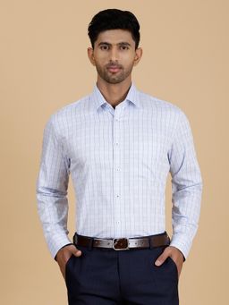 JadeBlue - Light Blue Checked Cotton Formal Shirt, Regular Fit,100% Cotton, Full Sleeve