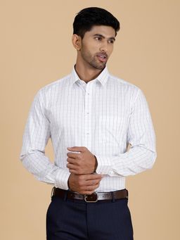JadeBlue - Light Blue Checked Cotton Formal Shirt, Regular Fit,100% Cotton, Full Sleeve