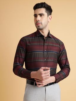 Metal - Men's 100% Cotton Striped Multi-Color Slim Fit Full Sleeve Cutaway Formal Shirt