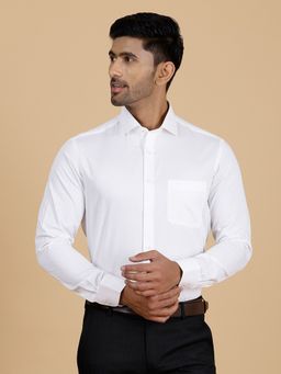 Metal - Men's White Cotton Slim Fit Printed Formal Shirt