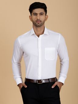 Metal - Men's White Cotton Slim Fit Printed Formal Shirt