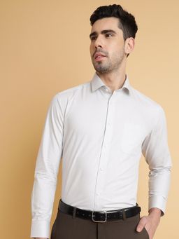 Greenfibre - Men's Blended Solid Off White Slim Fit Full Sleeve Cutaway Formal Shirt