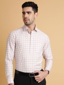 Greenfibre - Men's Blended Checked Pink Slim Fit Full Sleeve Cutaway Formal Shirt