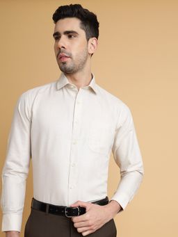 Greenfibre - Men's Blended Solid Beige Slim Fit Full Sleeve Cutaway Formal Shirt