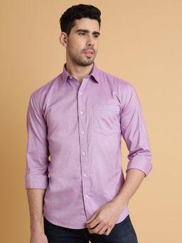 Greenfibre - Men's 100% Cotton Solid Pink Regular Fit Cutaway Semi Casual Shirt