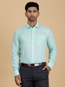 JadeBlue - Men's Green Linen Regular Fit Solid Formal Shirt