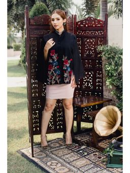 NEIZA - Black with Red and Navy Embroidery Cape