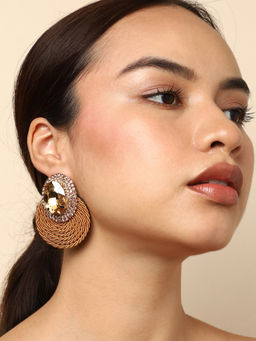 Sohi - Brown Gold Plated Contemporary Drop Earrings
