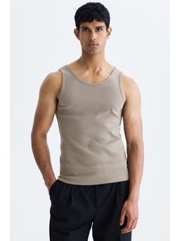 H&M - Men Beige Slim Fit Ribbed Vest Top