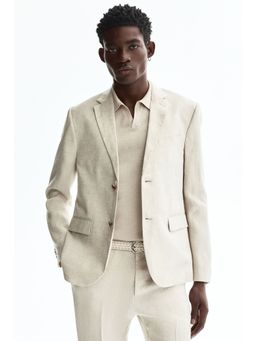 H&M - Men Beige Slim Fit Linen Jacket