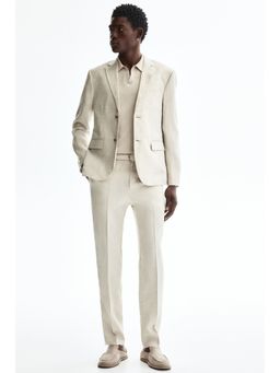 H&M - Men Beige Slim Fit Linen Suit Trousers