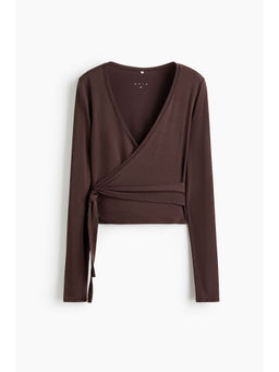 H&M - Women Brown Sports Wrap Top In Modal