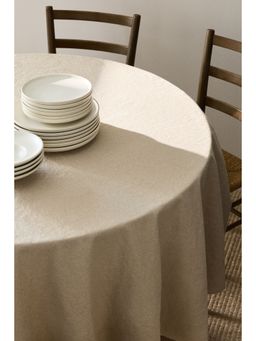 H&M - Beige Round Linen-Blend Tablecloth