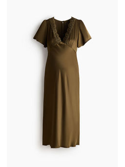 H&M - Women Green MAMA Lace-Trimmed Satin Dress