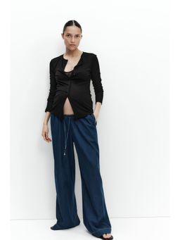 H&M - Women Blue MAMA Wide Paper Bag Trousers