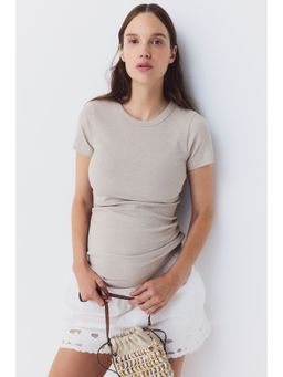 H&M - Women Beige MAMA Ribbed Jersey T-Shirt