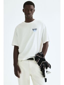 H&M - Men White Relaxed Fit Printed T-Shirt