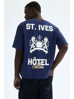 H&M - Men Blue Relaxed Fit Printed T-Shirt