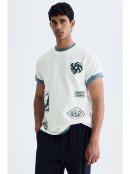 H&M - Men White Relaxed Fit Printed T-Shirt
