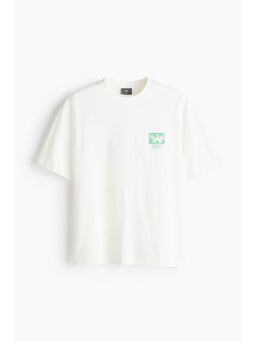 H&M - Men White Loose Fit Printed T-Shirt
