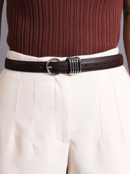 Kazo - Metal Accent Edge Belt- Brown (S)