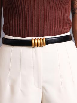 Kazo - Ornate Metal Buckle Belt- Black (M)