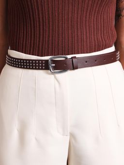 Kazo - Bold Studded Belt - Brown (L)