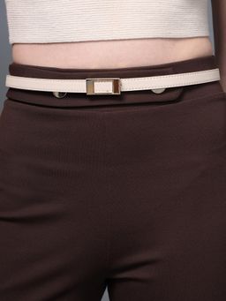 Kazo - Linear Square Buckle Belt- Beige (M)
