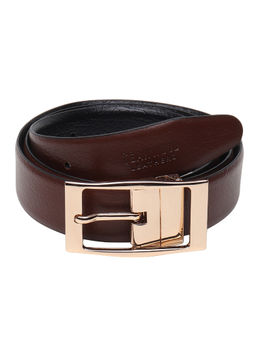 Teakwood - Men Black & Brown Textured Leather Semi Formal Reversible Belt