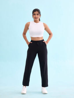 Go Colors - Women's Solid Black Mid Rise Track Pant