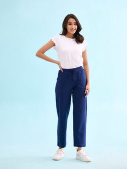 Go Colors - Women's Solid Blue Mid Rise Track Pant