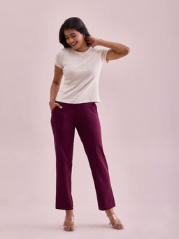 Go Colors - Women's Solid Wine Mid Rise Track Pant