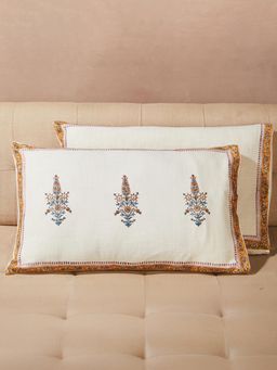 Fabindia - Offwhite Amaal Hand Block Printed Cotton Pillow Cover
